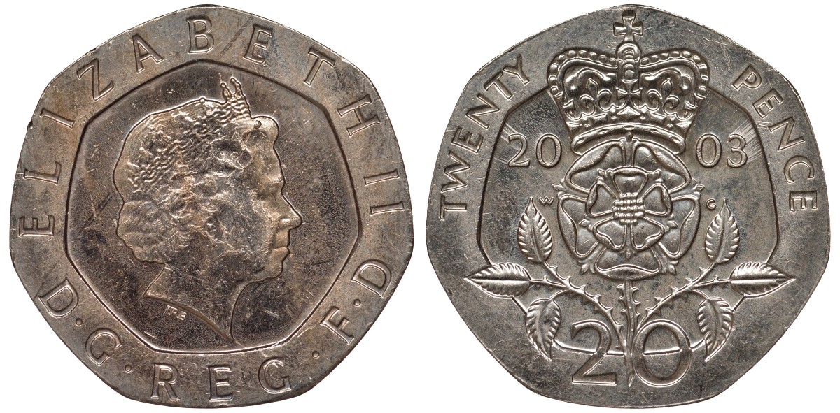 Великобритания 20 пенсов 2003 Елизавета II (1952-2022) KM 990, Spink 4630 (G3) медно-никель 4122-1137