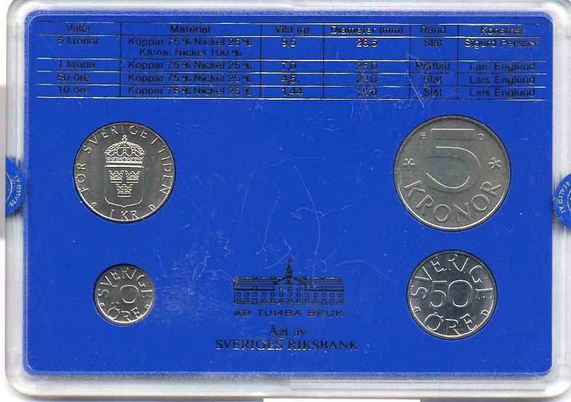 Швеция набор монетного двора из 4 монет 1988 в пластике, Карл XVI Густав (1973- ) KM MS47 UNC 4-3-7-161