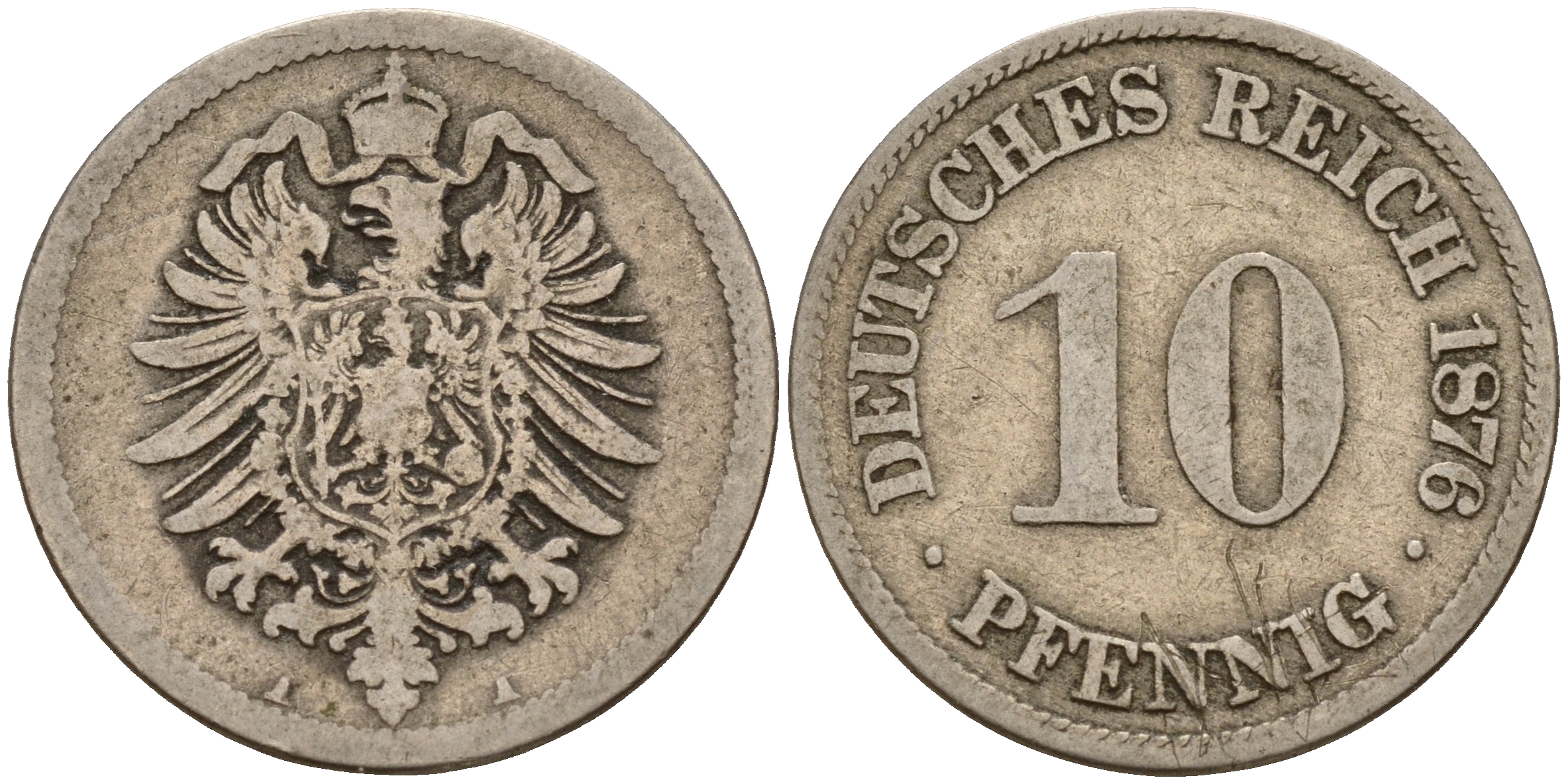 Германия 10 пфеннигов 1876 A J. 4,  KM 4 медно-никель    4603-512