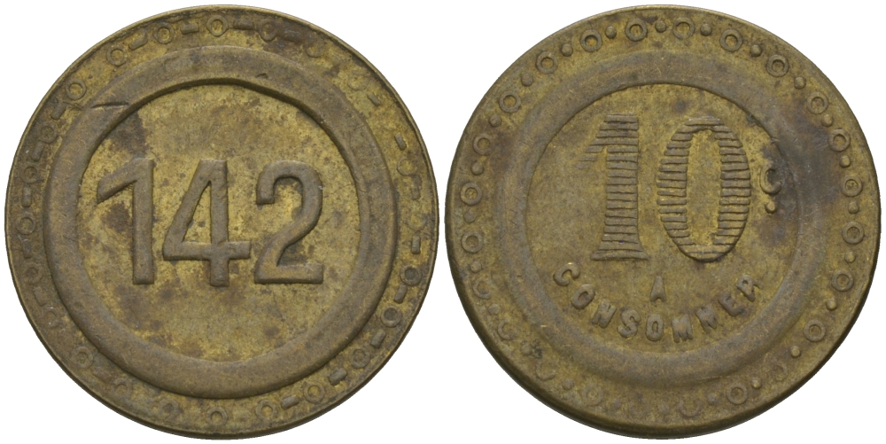 ФРАНЦИЯ ЖЕТОН, ТОКЕН ND 10 САНТИМОВ, CONSOMMER бронза 99-456