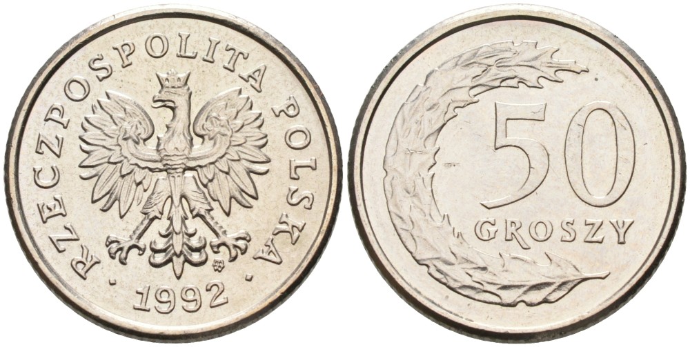 Польша 50 грошей 1992 MW KM 281, Parchimowicz 706c медно-никель 86-727