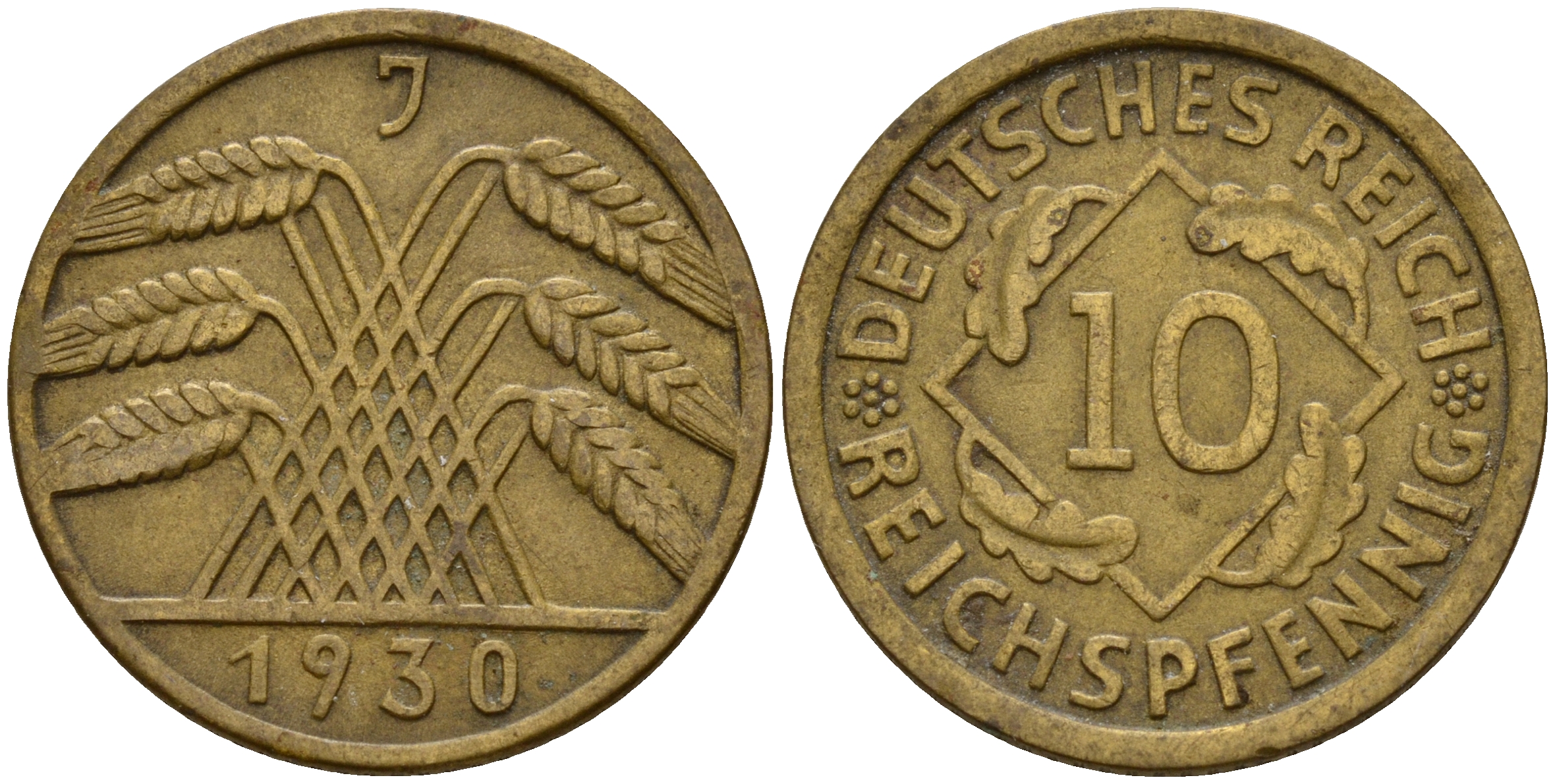 Германия 10 рейхспфеннигов 1930 J J. 317, KM 40 алюминиевая бронза    4603-817