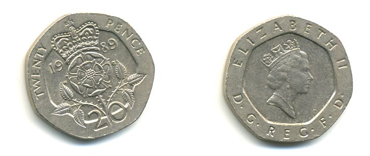 Великобритания 20 пенсов 1989 Елизавета II (1952-2022) KM 939, Spink 4361 (G2) медно-никель 59-432