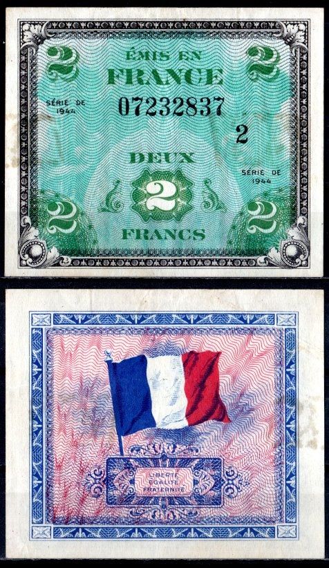 Франция 2 франка 1944 Pick 114 b бумага 7183-29-1-1