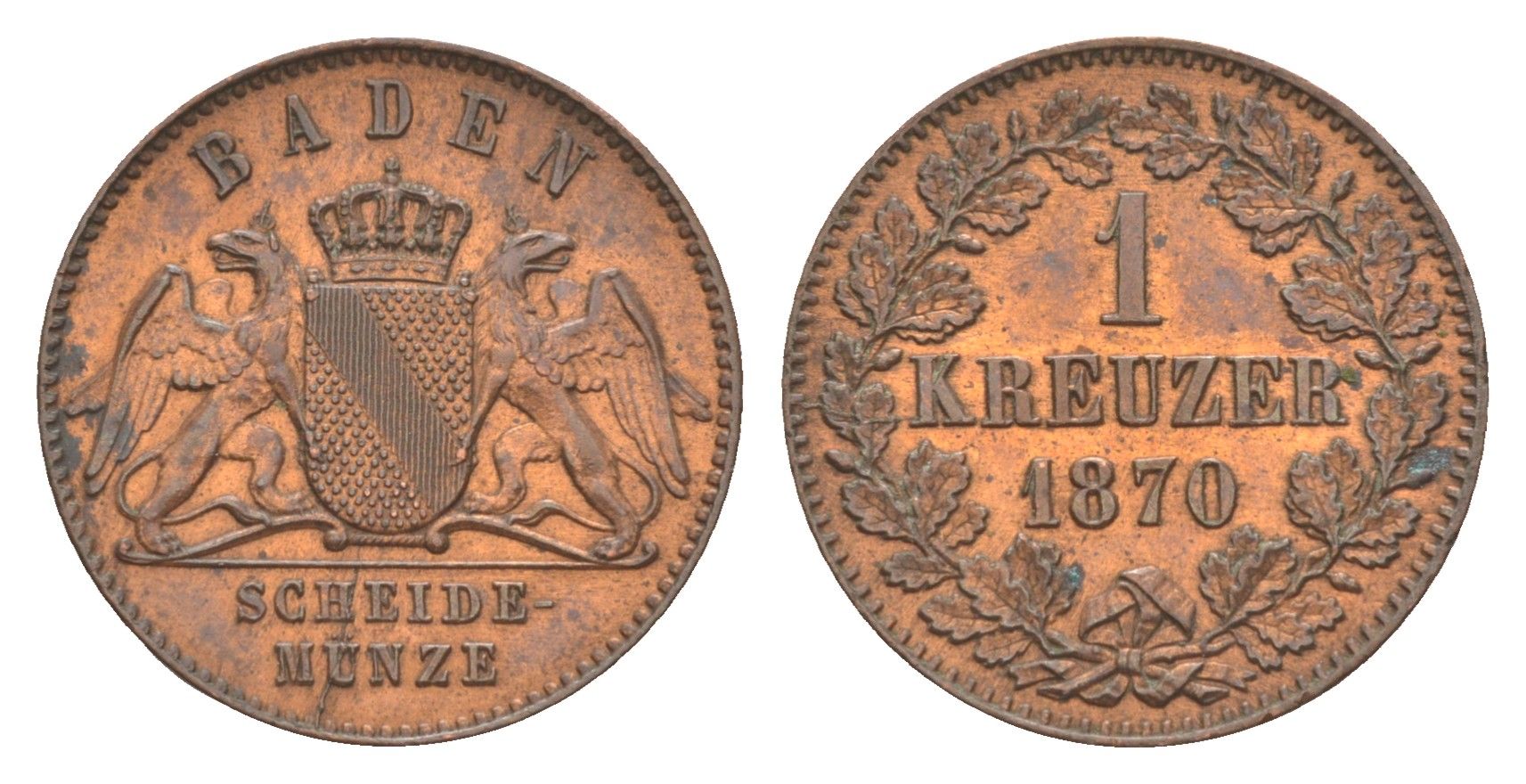 Баден 1 крейцер 1870 Фридрих I (1856-1907) KM 242 медь 1518-313