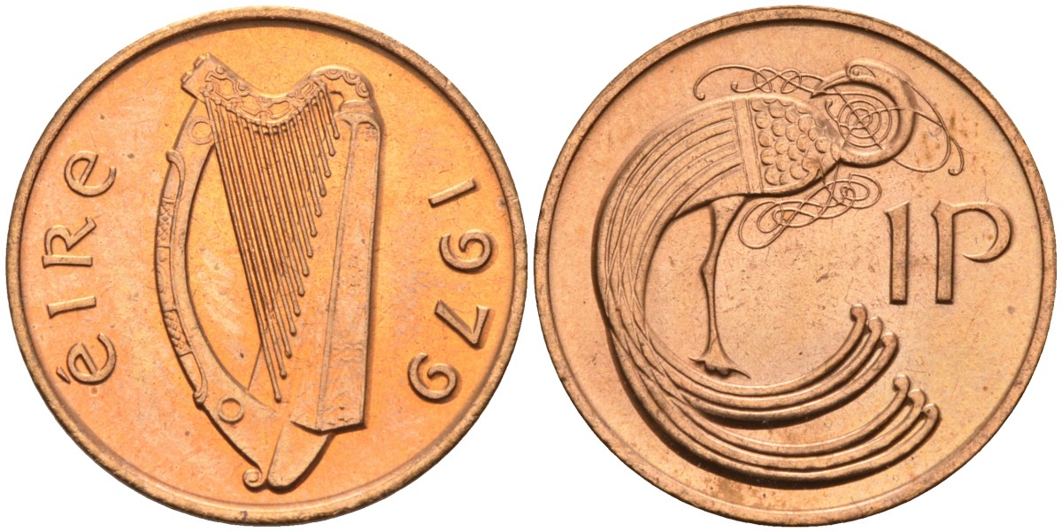 Ирландия 1 пенни 1979 мифологическая птица лира KM 20 бронза BUNC 4582-134