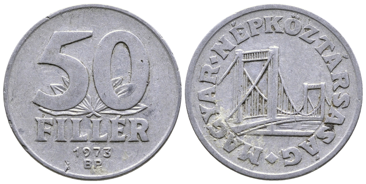 Венгрия 50 филлеров 1973 BP мост Елизаветы в Будапеште KM 574 алюминий 54-1843