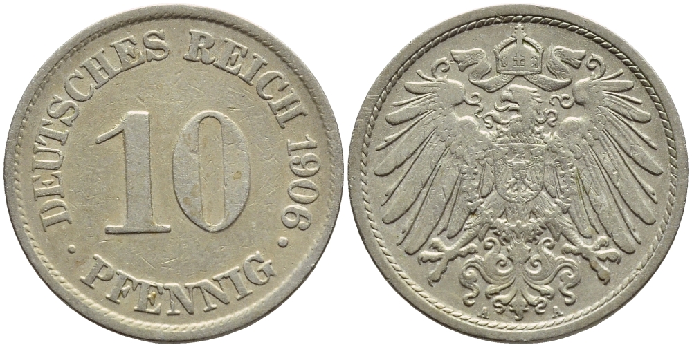 ГЕРМАНИЯ 10 ПФЕННИГОВ 1906 A KM 12, J. 13 медно-никель 4395-1234