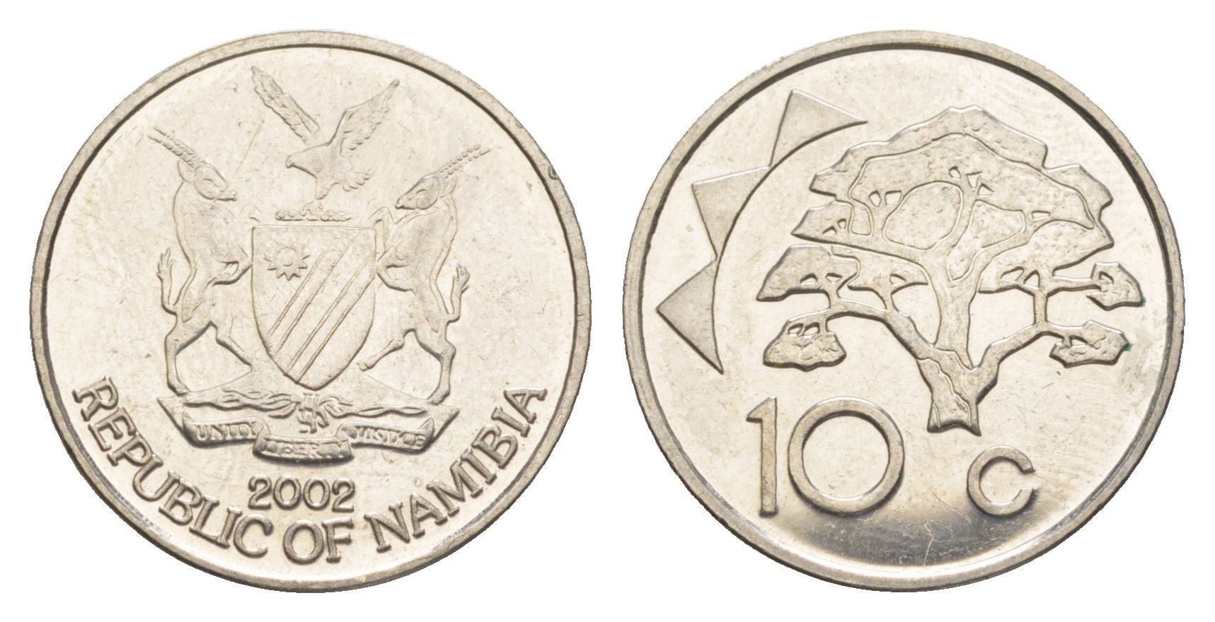 Намибия 10 центов 2002 KM 2 сталь плакированная никелем UNC 4649-532