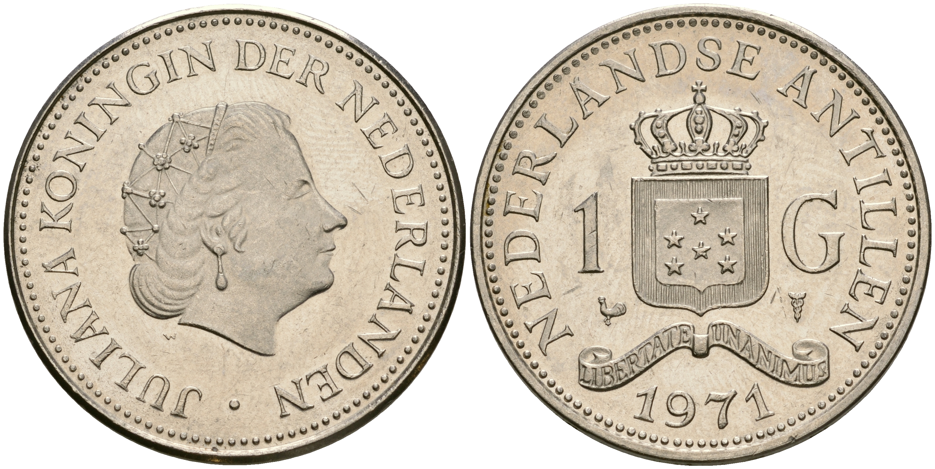 Нидерландские Антилы 1 гульден 1971 Юлиана (1948-1980) KM 12 никель 4364-3723