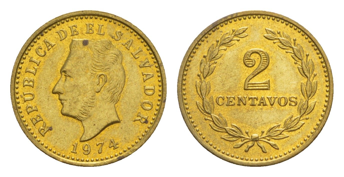 Сальвадор 2 сентаво 1974 KM 147 никель латунь UNC 4649-815