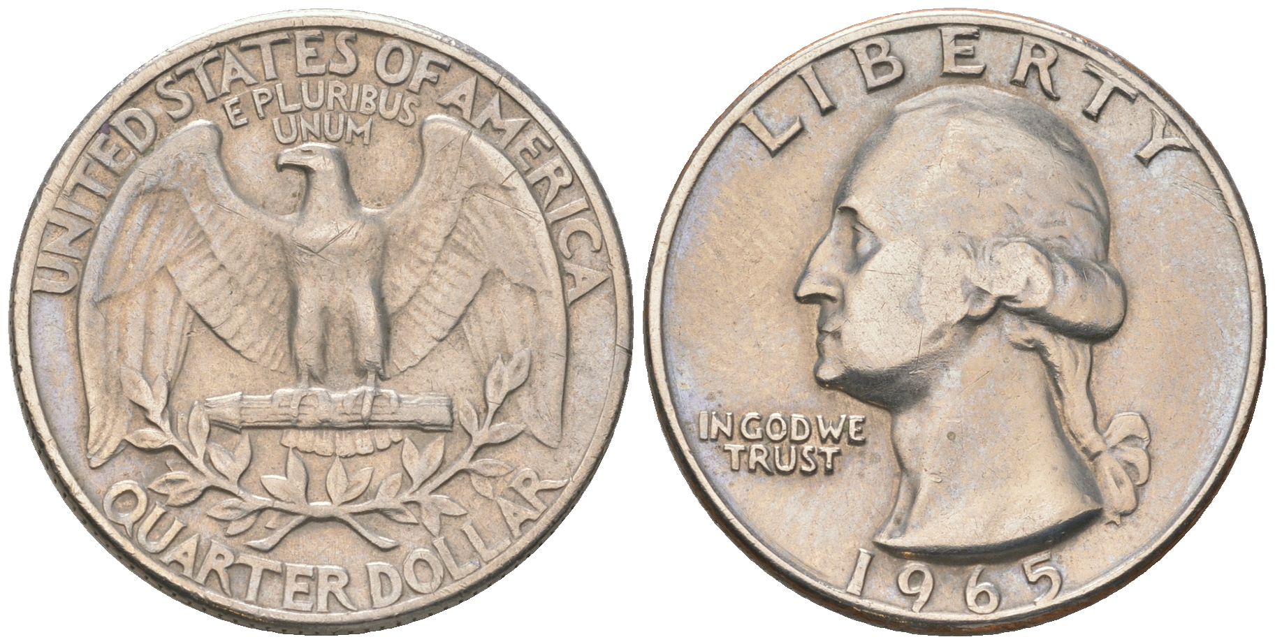 США 25 центов (квотер) 1965 Вашингтон KM 164a медь плакированная медно-никелем 4175-347