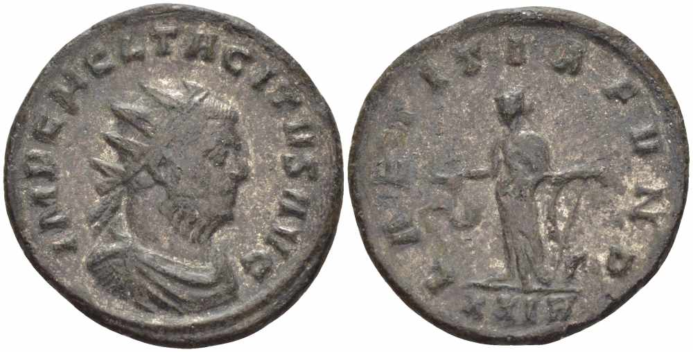 Римская Империя аврелианиан 275 Тацит LAETITIA FVND Рим about Extremely fine RIC 89 бронза, серебрение 1073-16-85