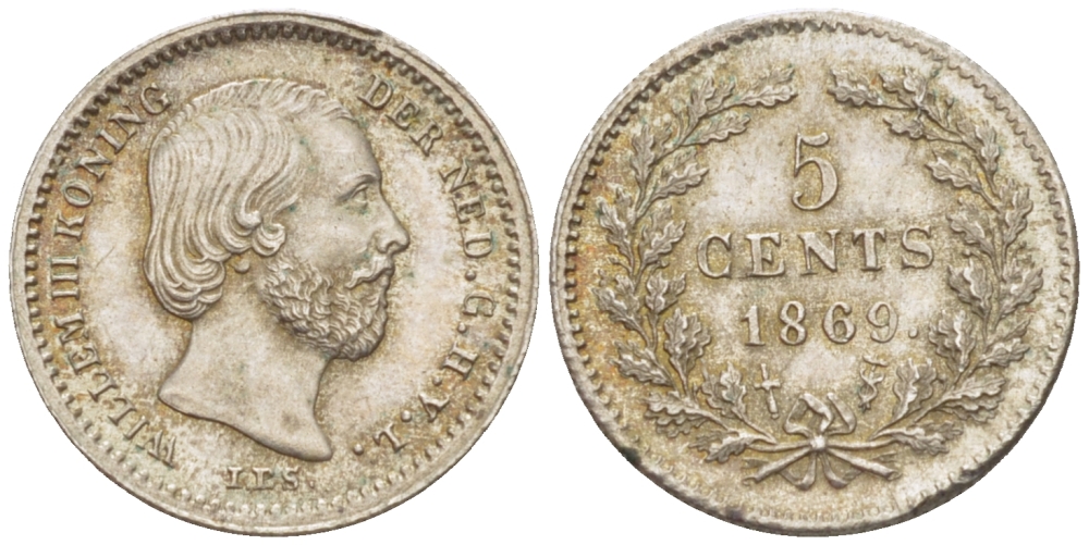 Нидерланды 5 центов 1869 Виллем III (1849-1890) KM 91 серебро     66-1229