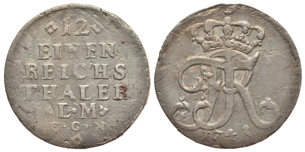 ПРУССИЯ 1/12 ТАЛЕРА 1741 LM E.G.N. КМ 226 серебро 00-00