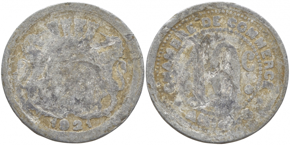 Алжир, Французская оккупация 10 сантимов 1921 Oran Chamber of Commerce KM TnE3 алюминий 114-933