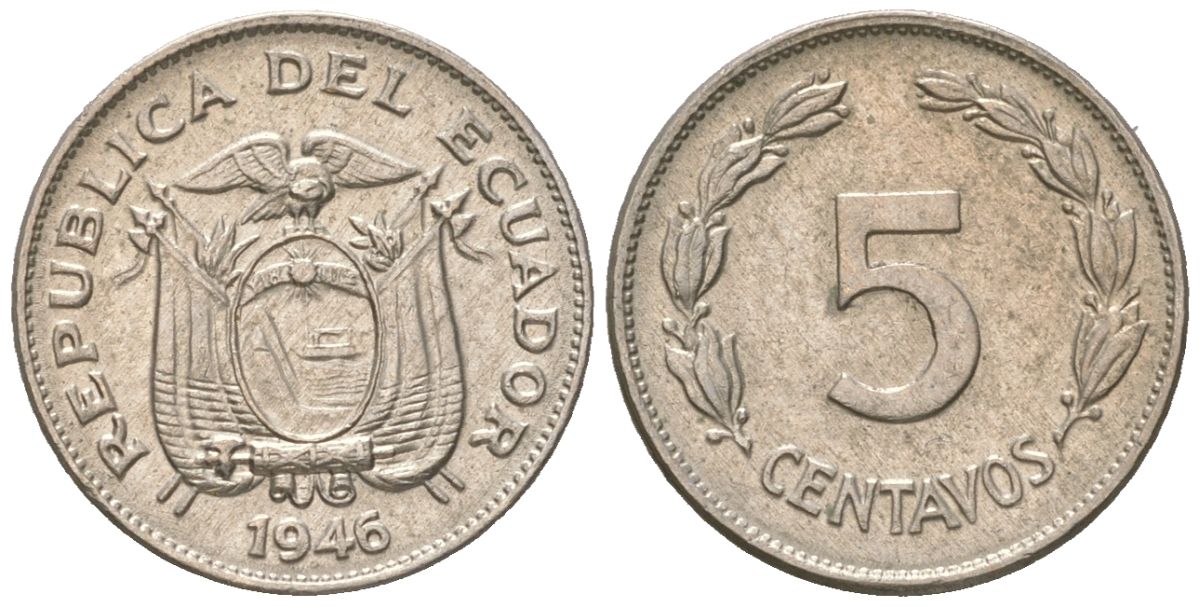 Эквадор 5 сентаво 1946 KM 75b медно-никель 4611-861