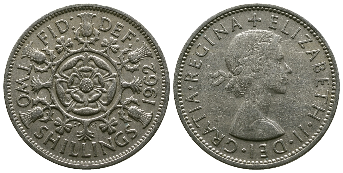 Великобритания 2 шиллинга (флорин) 1962 Елизавета II (1952-2022) KM 906, Spink 4146 медно-никель 4382-346