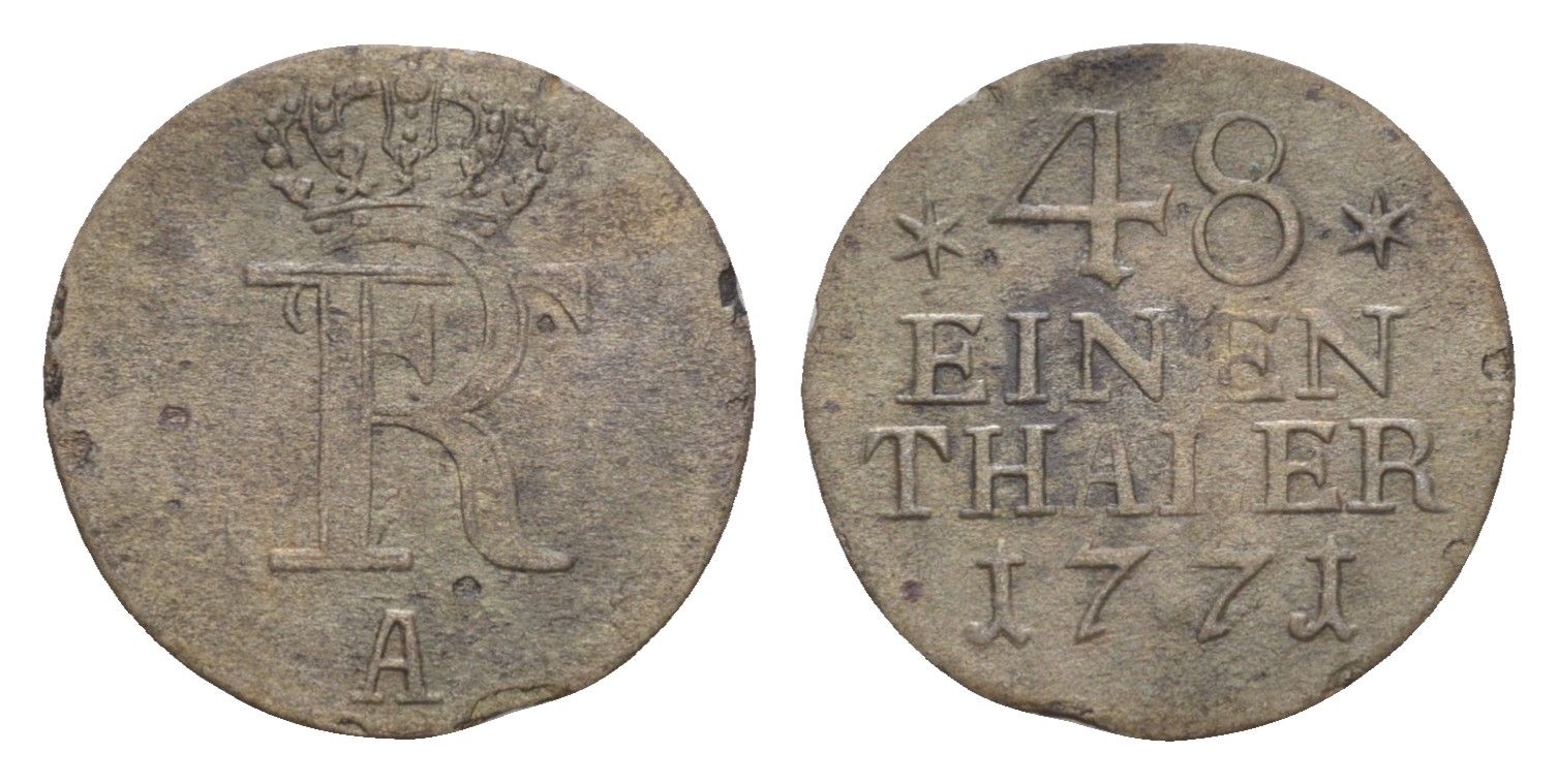 Пруссия 1/48 талера 1771 A, Фридрих II (1740-1786) KM 327 серебро 4655-133