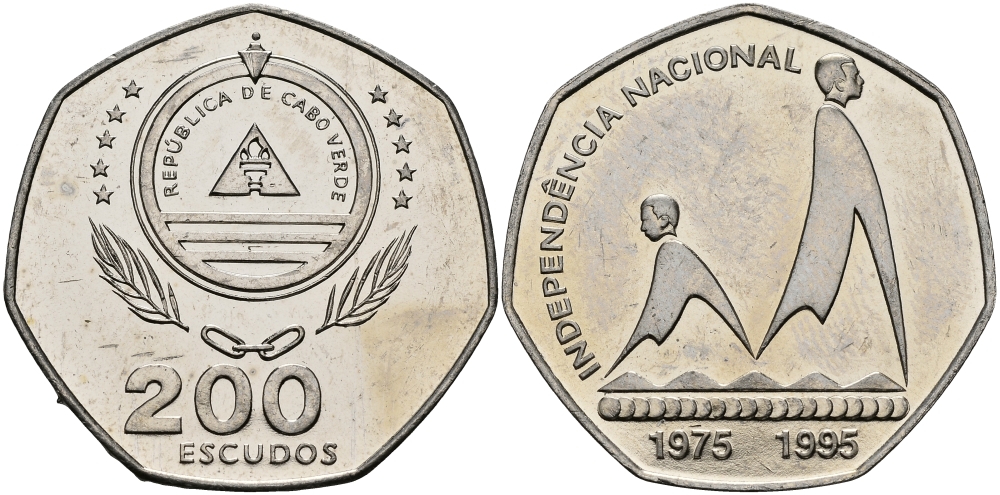 Кабо-Верде 200 эскудо 1995 20 лет независимости KM 35 медно-никель UNC 3333-1011