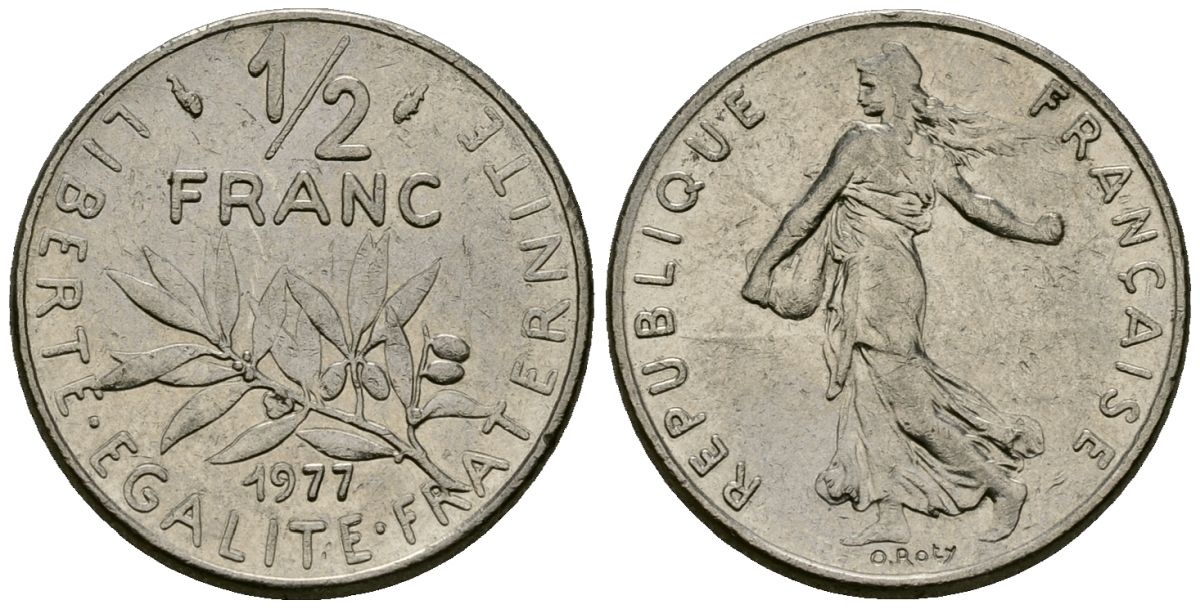 Франция 1/2 франка 1977 сеятель KM 931 никель 4135-716
