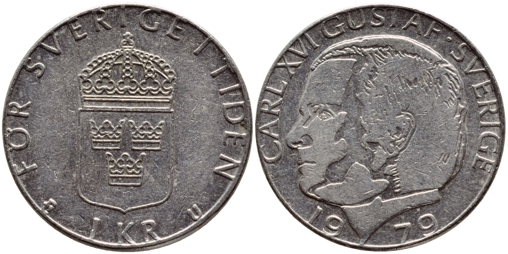 Швеция 1 крона 1979 Карл XVI Густав (1973- ) KM 852 медь плакированная медно-никелем 56-646