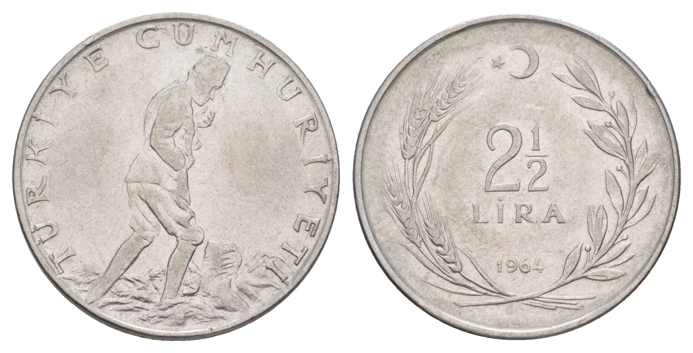 Турция 2 1/2 лиры 1964 KM 893.1 нержавеющая сталь 4645-512