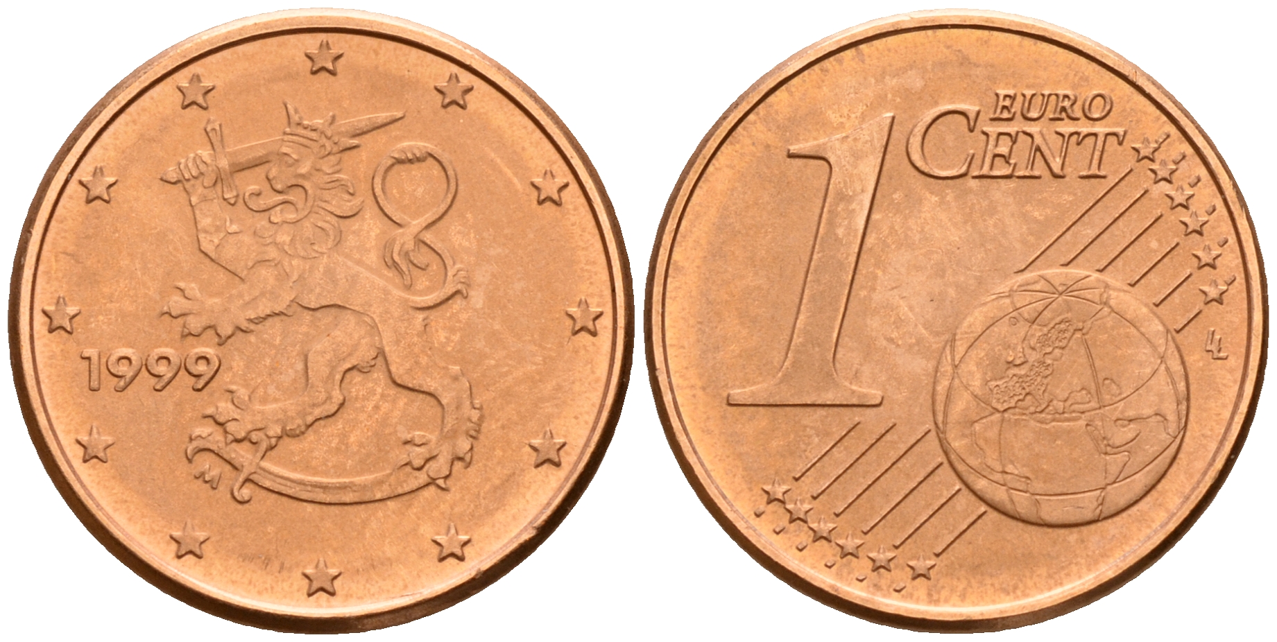 Финляндия 1 евроцент 1999  KM 98 сталь плакированная медью  UNC  4189-147