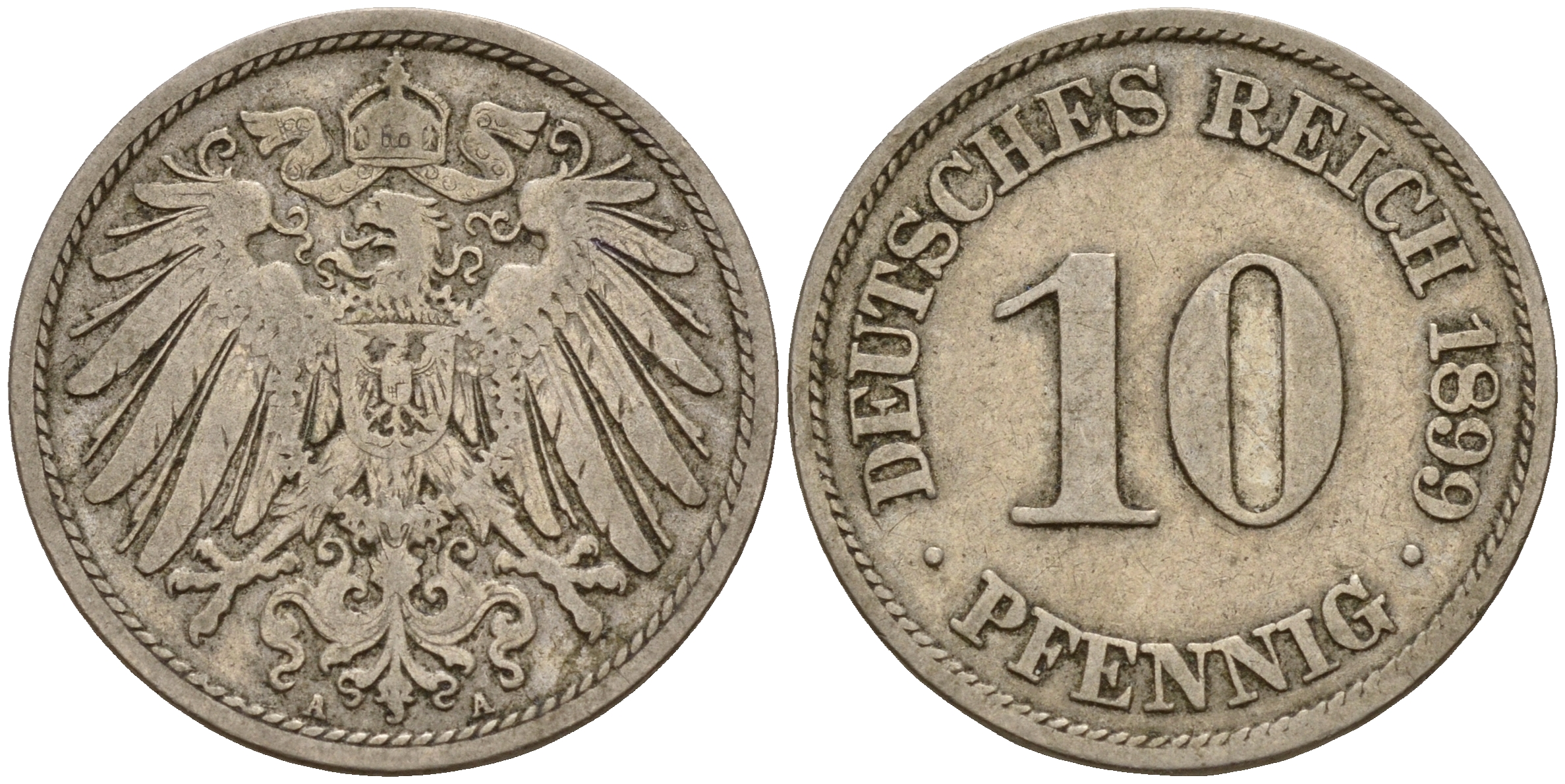 Германия 10 пфеннигов 1899 A J. 13,  KM 12 медно-никель    4603-554