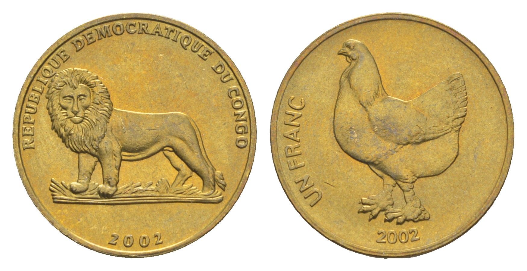 ДР Конго 1 франк 2002 Животные - Петух KM 82 латунь 4651-619