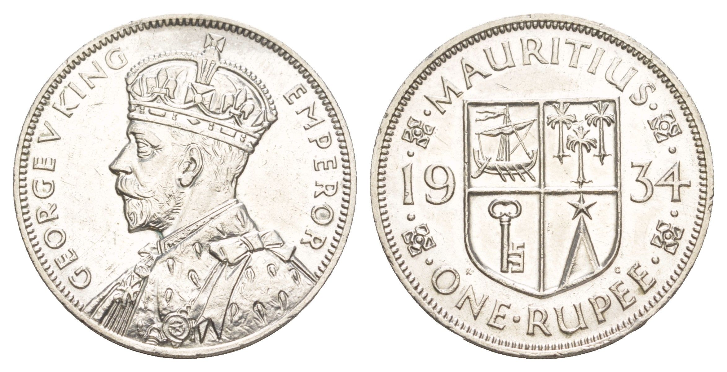 Маврикий 1 рупия 1934 Георг V (1910- 1936) KM 17 серебро aUNC 441-945