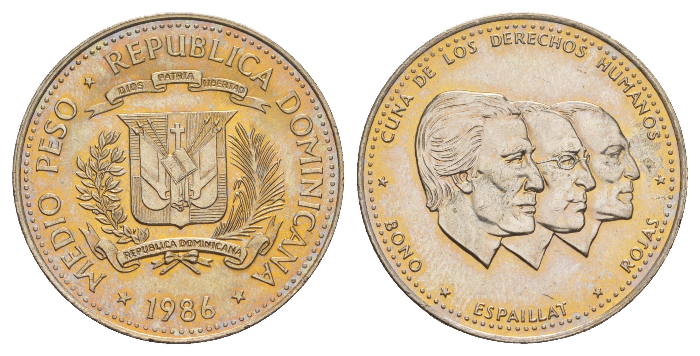 Доминиканская Республика (Доминикана) 1/2 песо 1986 KM 62 медно-никель 114-541