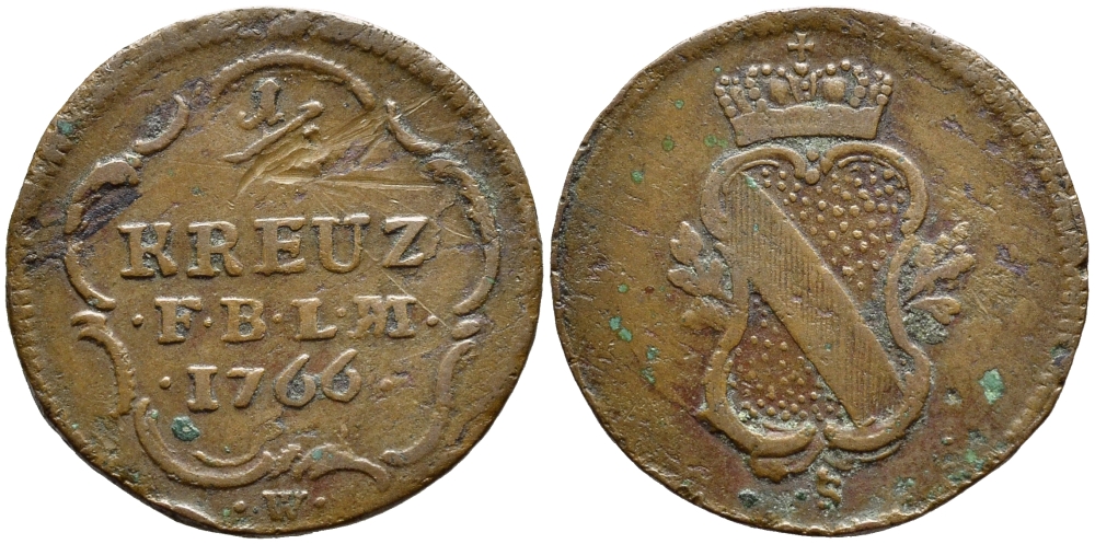 Баден 1/4 крейцера 1766 S-W, Август Георг (1761-1771) KM 112 медь 84-1551