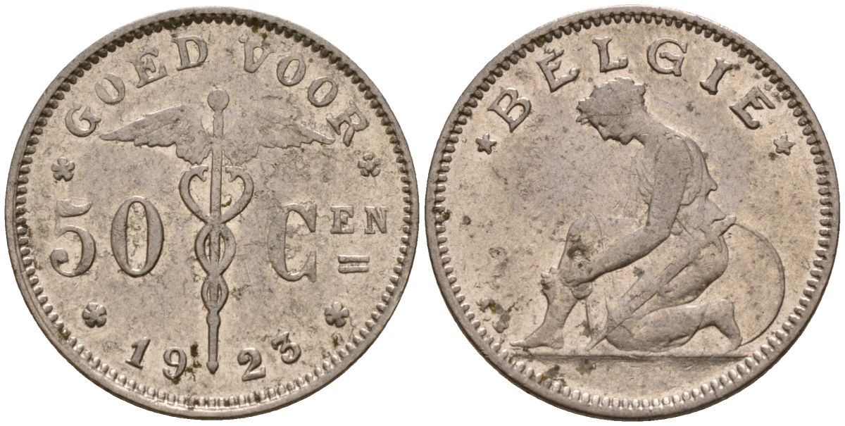 Бельгия 50 сантимов 1923 Король Альберт I (1910 - 1934) KM 88 никель 39-619