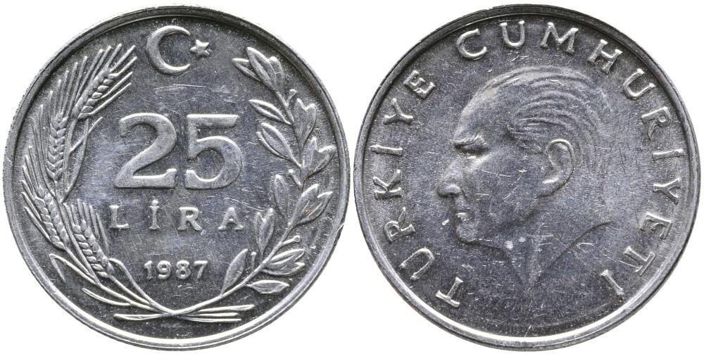 ТУРЦИЯ 25 ЛИР 1987 KM 975 алюминий 29-1011