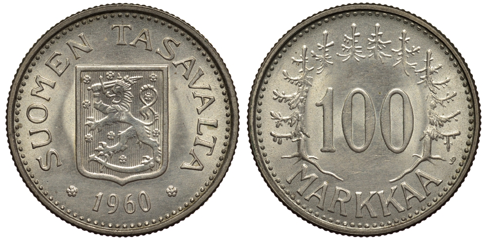 Финляндия 100 марок 1960 S KM 41 серебро    1530-1111