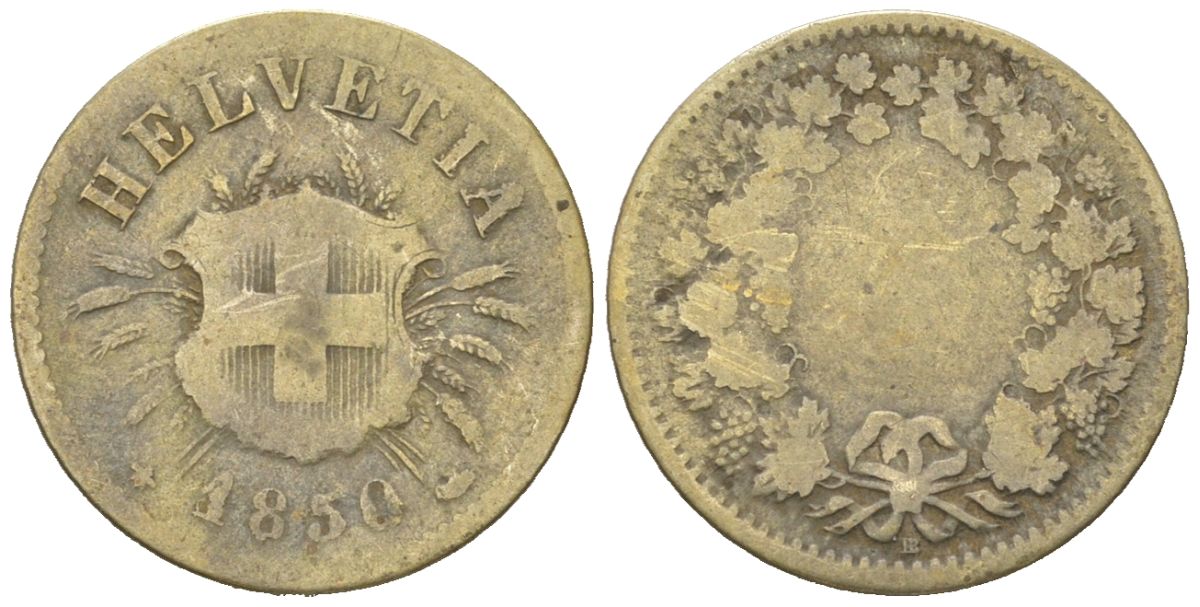 Швейцария 5 раппенов 1850 KM 5 серебро 4617-411