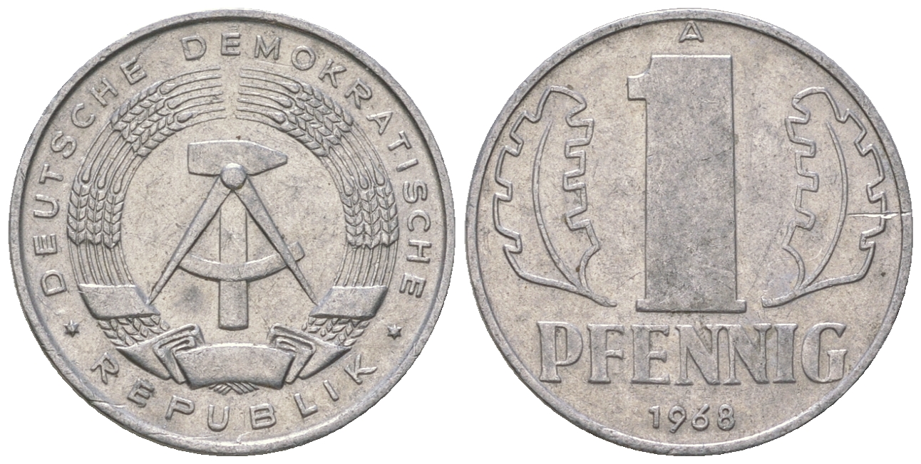 ГДР 1 пфенниг 1968 А КМ 8.1 алюминий 3458-315
