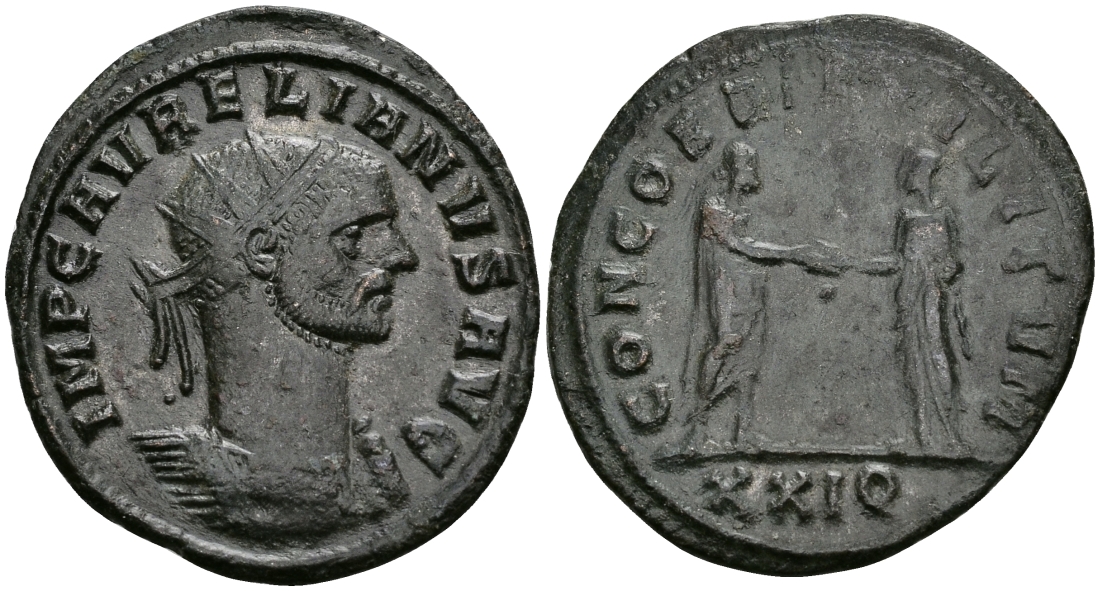 Римская Империя аврелианиан 274 Аврелиан CONCORDIA MILITVM Сисция about Extremely fine RIC 244 бронза 1073-3-10-2