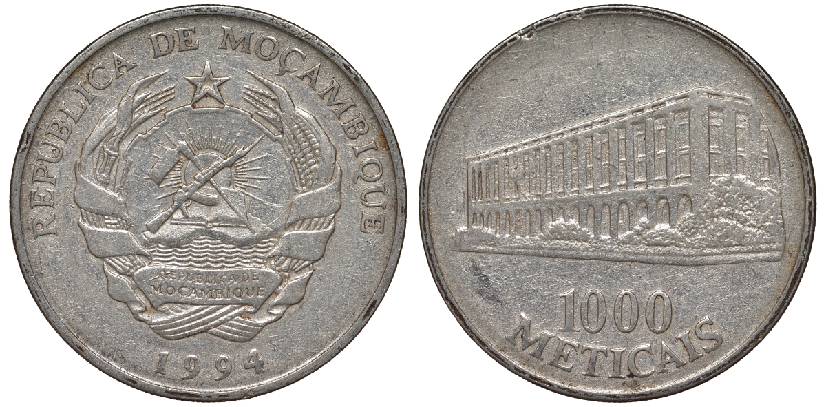 Мозамбик 1000 метикалей 1994 KM 122 никелированная сталь 4162-725