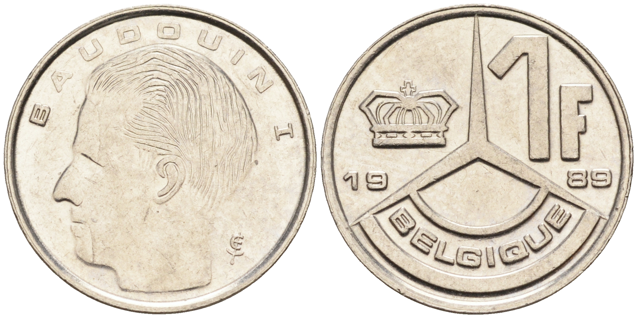 Бельгия 1 франк 1989 Belgique, Бодуэн I (1951-1993) KM 170 железо плакированное никелем 4588-512