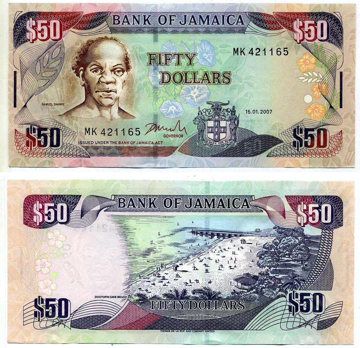 Ямайка 50 долларов 2007 15 января 2007, подпись 13, Самуэль Шарпе Pick 83d бумага UNC (пресс) 2197-22-1-2