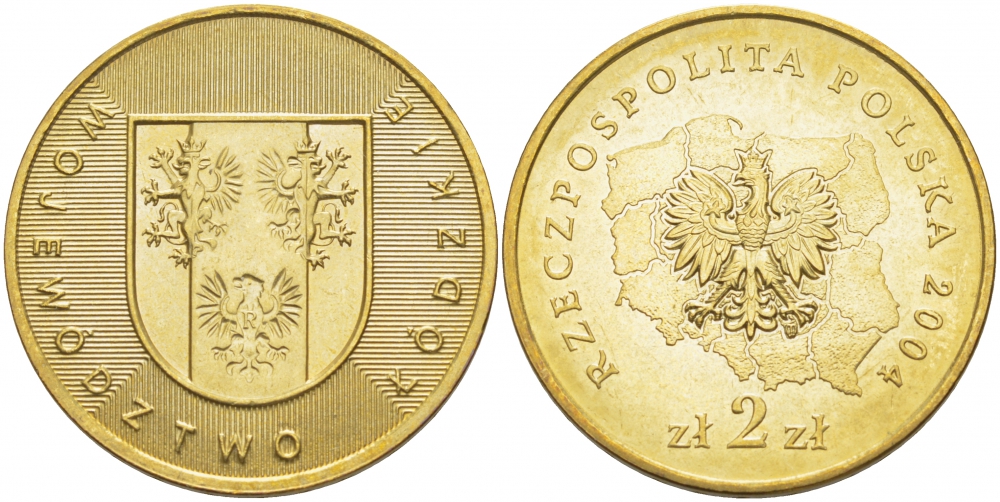 Польша 2 злотых 2004 MW, серия польские воеводства, Лодзинское воеводство KM 487 нордик UNC 4529-112