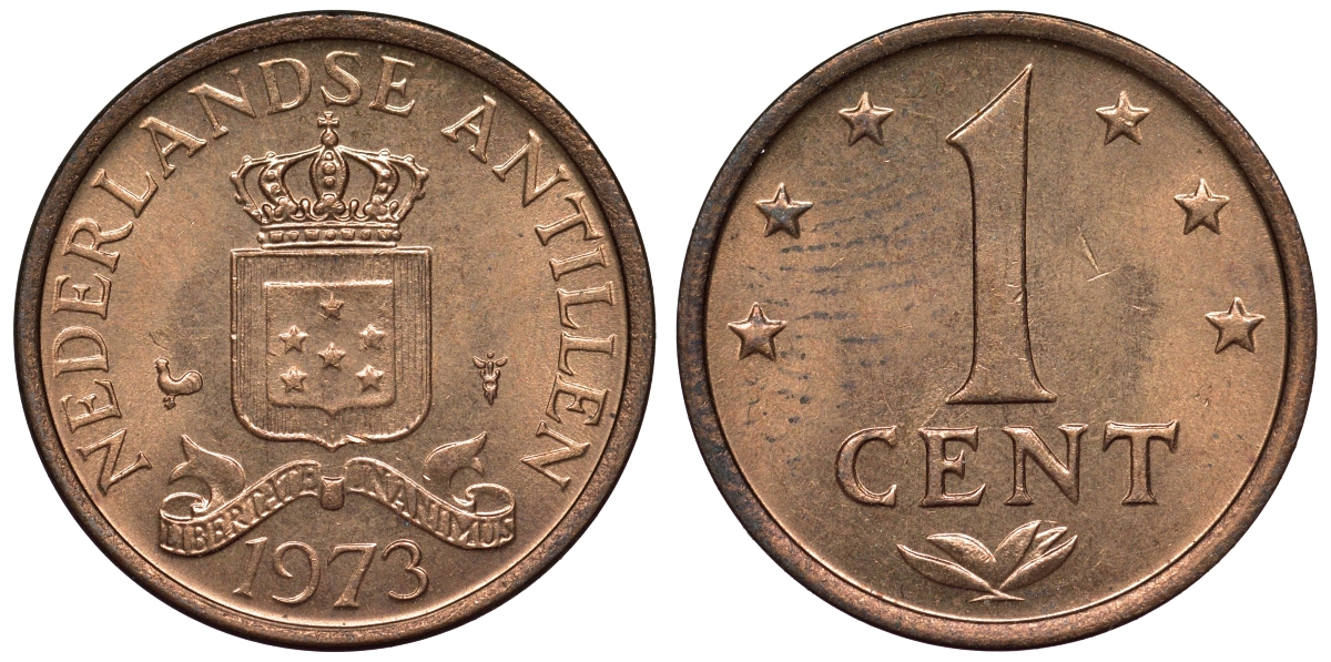 Нидерландские Антилы 1 цент 1973 Юлиана (1948-1980) KM 8 бронза UNC 4118-922