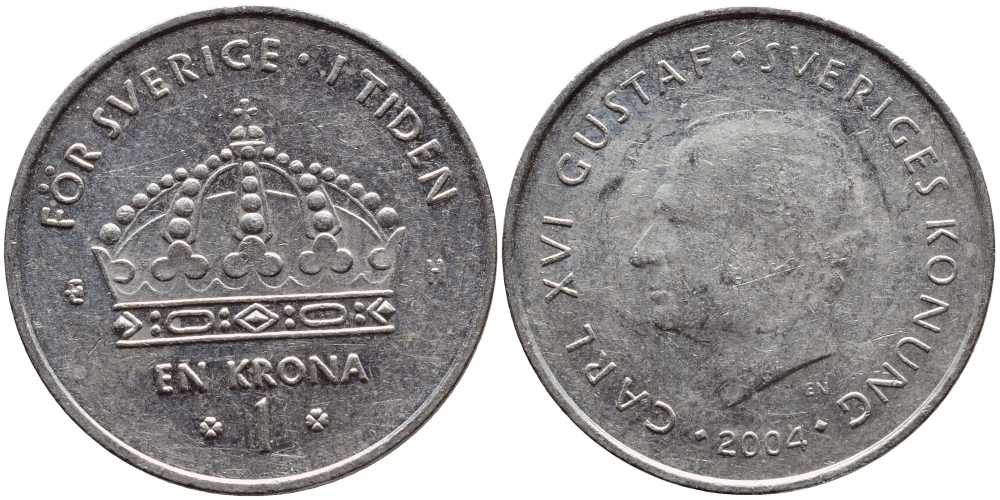 Швеция 1 крона 2004 Карл XVI Густав (1973- ) KM 894 медно-никель 179-221