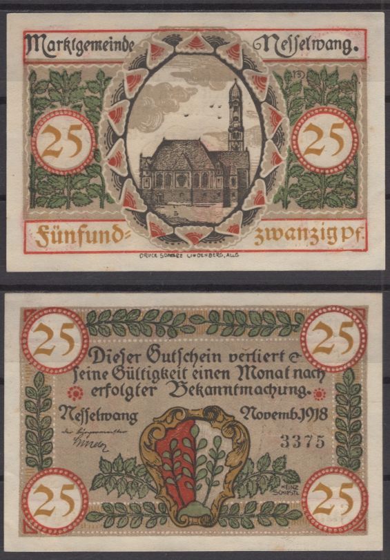 Нессельванг 25 пфеннигов 1918 DeNG 2 N9.3c бумага UNC (пресс) 8612-56-1-2