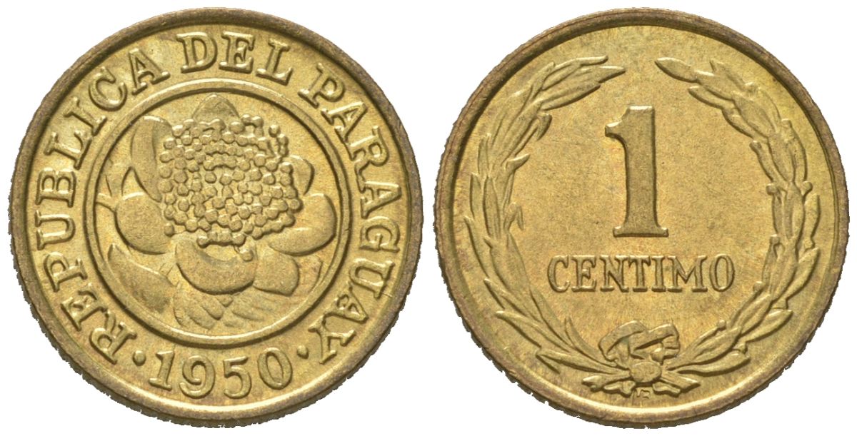 Парагвай 1 сентимо 1950 KM 20 алюминиевая бронза UNC 188-647