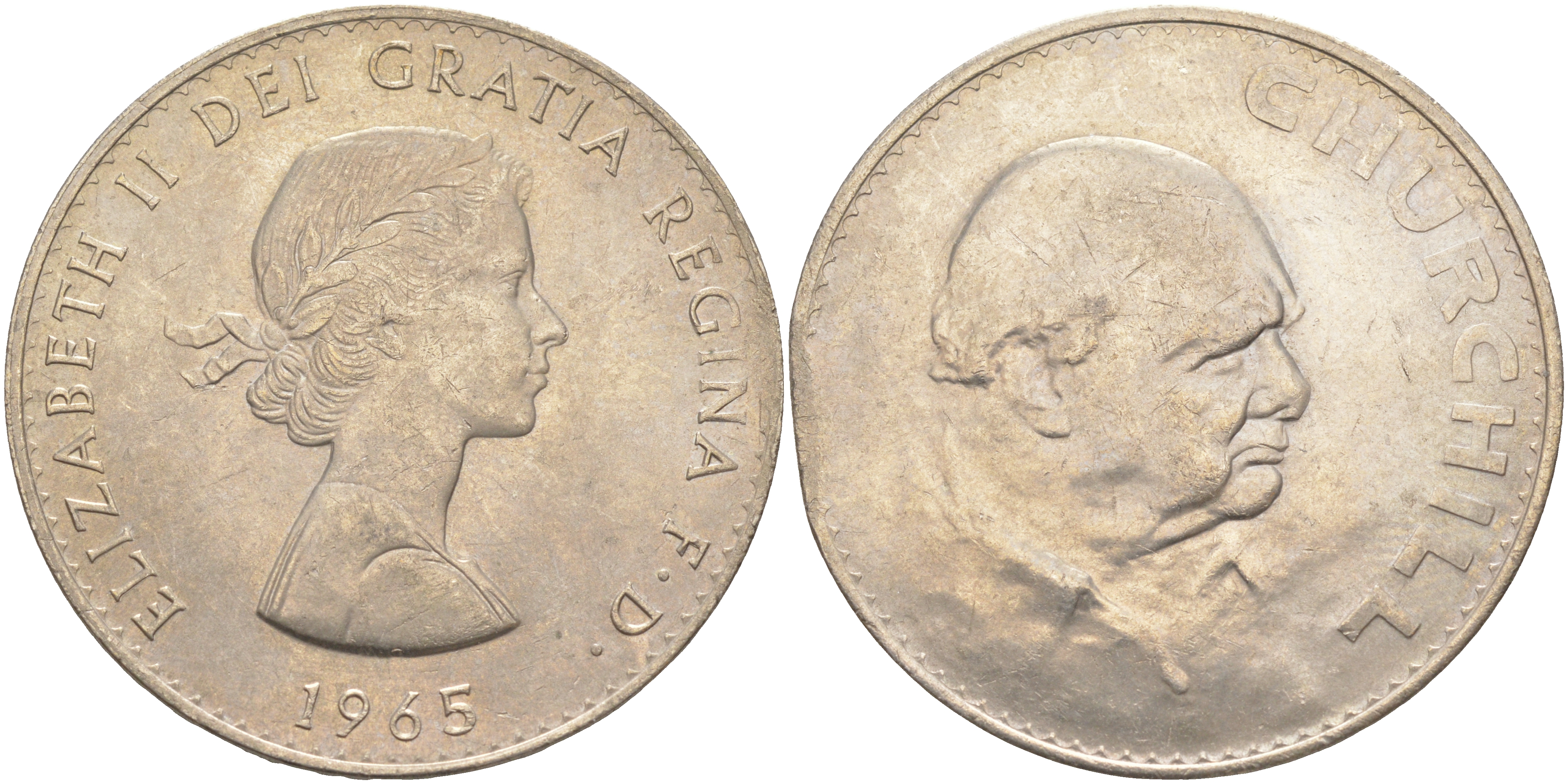 Великобритания 1 крона (5 шиллингов) 1965 Уинстон Черчилль, Елизавета II (1952-2022) KM 910, Spink 4144 медно-никель 4552-423