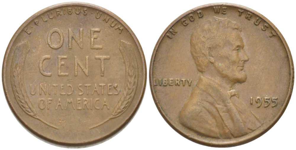 США 1 ЦЕНТ 1955 ЛИНКОЛЬН KM А132 медь цинк 218-1022