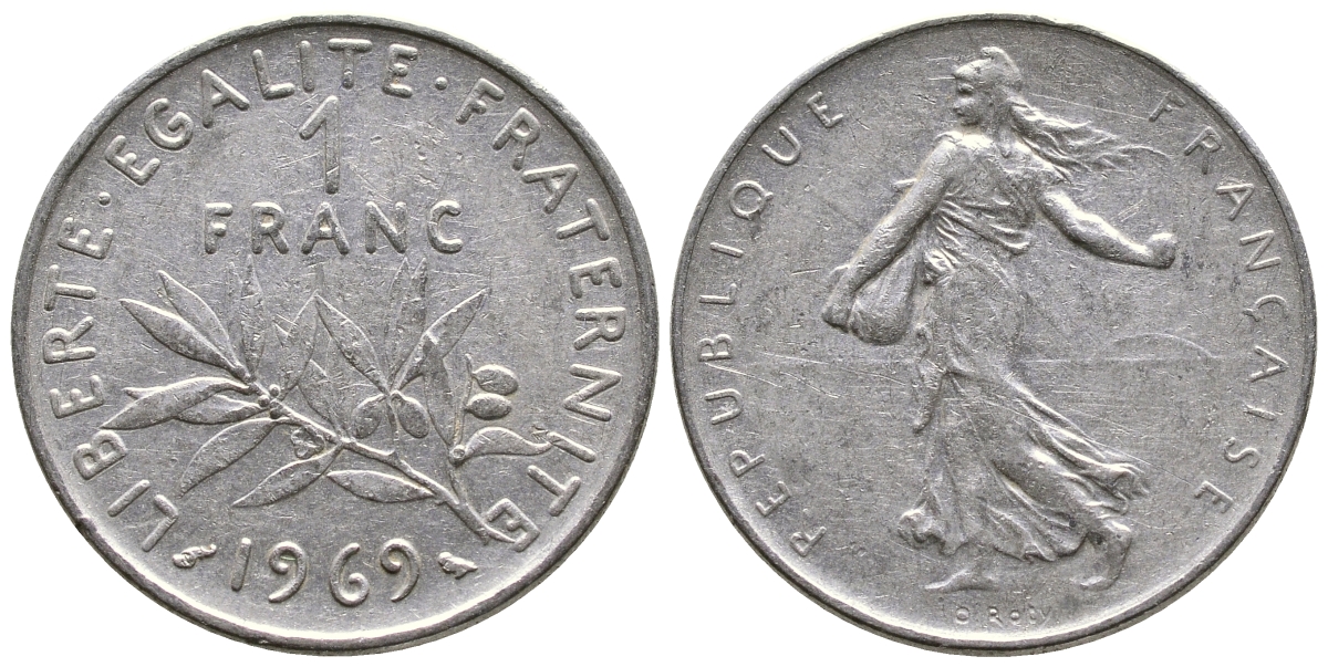 ФРАНЦИЯ 1 ФРАНК 1969 СЕЯТЕЛЬ KM 925.1 никель 59-412
